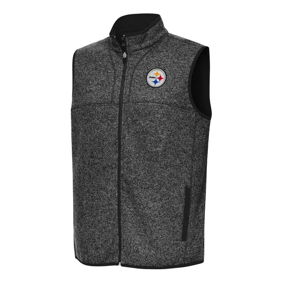 Men's Antigua Heather Black Pittsburgh Steelers Fortune Full-Zip Vest