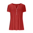 thumbnail image 4 of Olyvenn Fashion Summer Tops for Women Dressy Casual Boho Solid Short Petal Sleeve Tunic Shirts Pleated Button V Neck Henley Blouses Red XL, 4 of 7
