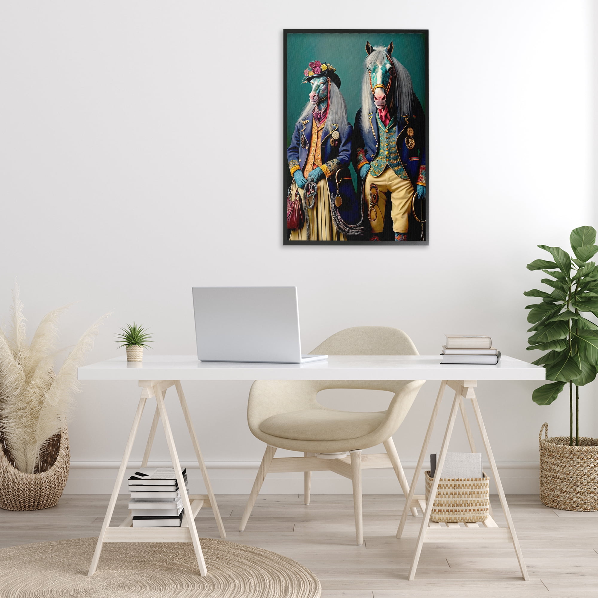 Stupell Industries Old Fashioned Horses Novelty Painting Black Framed Art Print Wall Art, 20 x 30