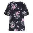thumbnail image 2 of Plus Size Summer Tops for Women Floral Printed T-shirts Loose Fit Casual V Neck Blouse S-5XL Graphic Tees (M, Black|Floral), 2 of 5