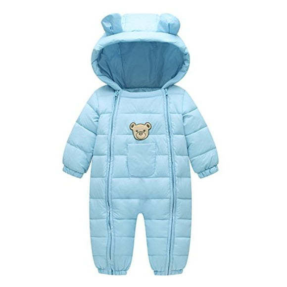 Infant Baby Romper Down Onesies Thick Boys Girls Winter Coat Soft Puffer Outerwear Sleeper for 9-18 Months Baby Light Blue