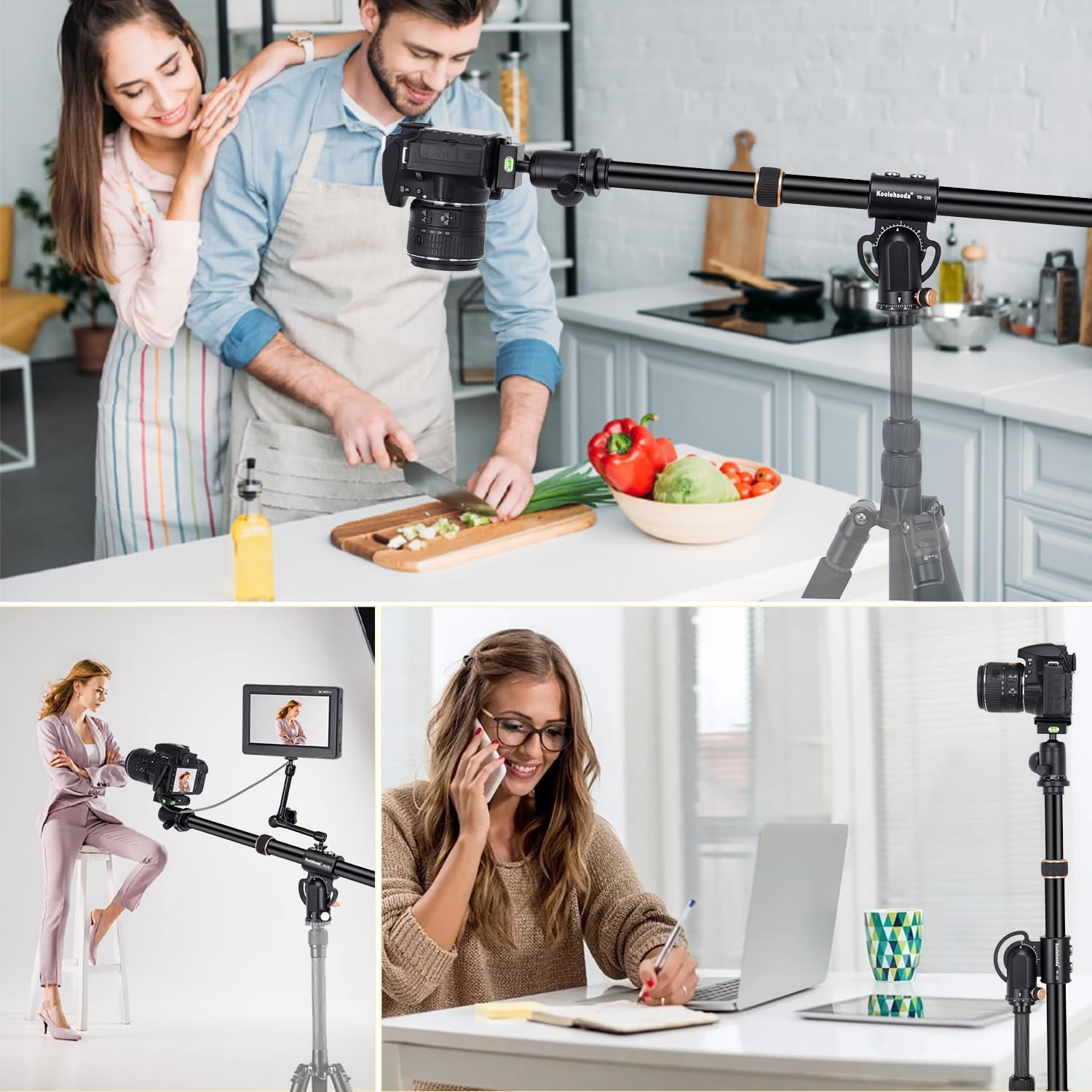 Koolehaoda Tripod Extension Arm 41" Retractable Horizontal Center Column 360° Rotatable 180°Vertical Adjustable Tripod Boom with Sandbag for Camera Macro Overhead Photography, Load Up to 33lbs