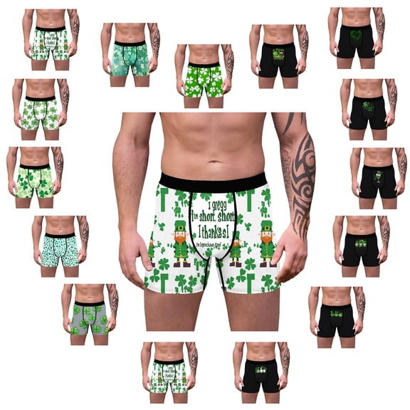 UVEASISHA St. Patty's Day Mens Underwear Elastic Waist Cozy Soft Boxer Briefs Holiday Fashion Green Clover Print Boxers Gift for Husband Green M
