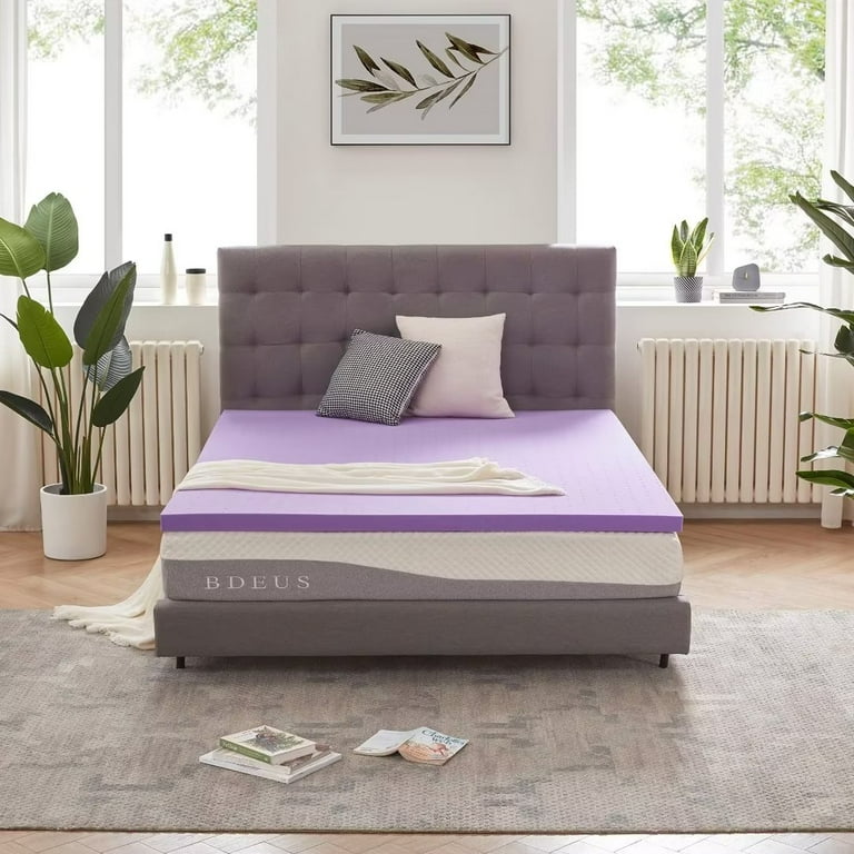 LUCID 4 Inch Ventilated Infused Memory Foam Mattress Topper, Twin, Lavender