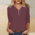 thumbnail image 2 of Women's Floral Print V Neck T-Shirt Comfortable Button Detail Three Quarter Sleeve Blouse Casual Tops, 2 of 2