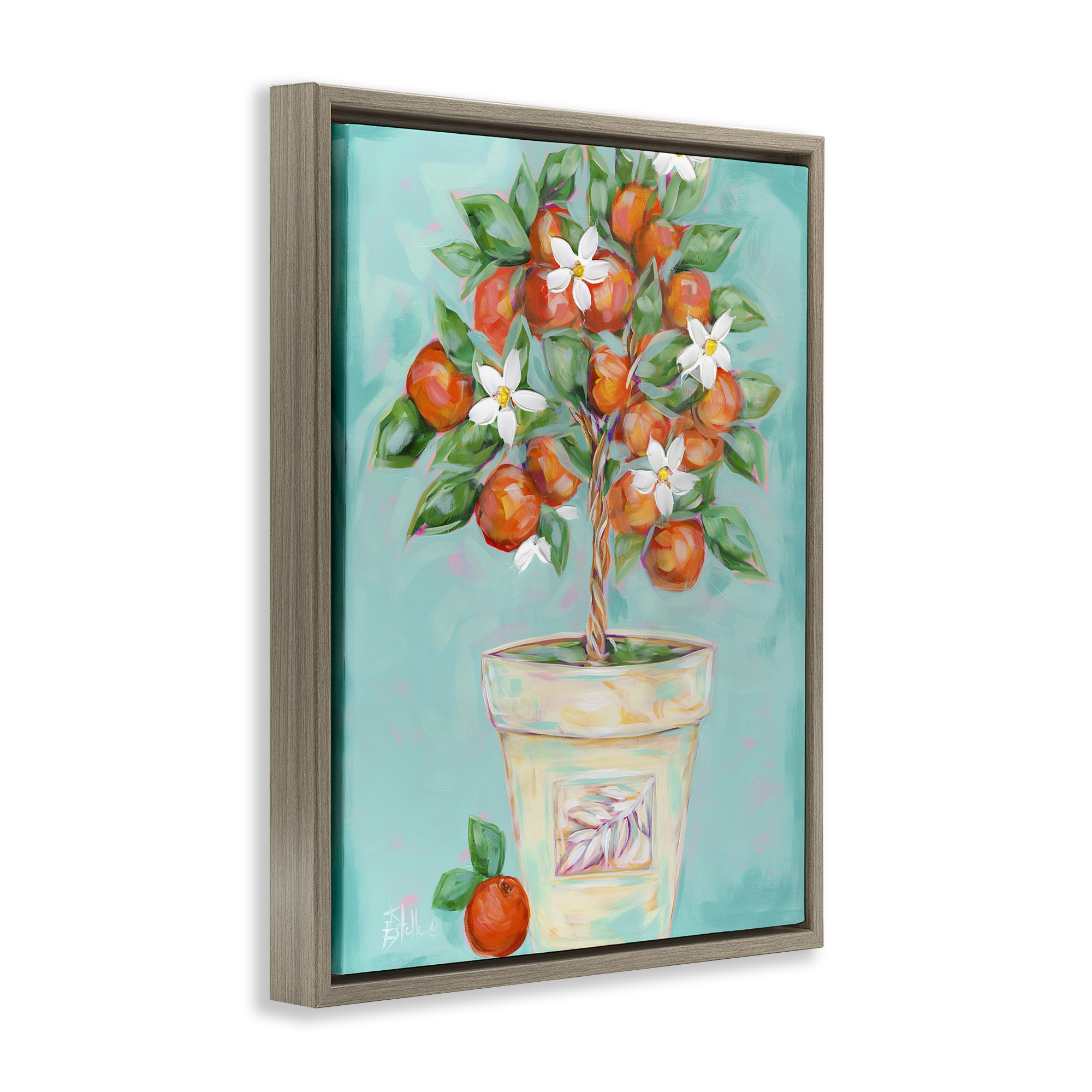 Stupell Industries Orange Blossom Clay Pot Food & Beverage Painting Brown Floater Framed Art Print Wall Art, 17 x 21