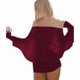 thumbnail image 2 of Women'S Off the Shoulder Dress Long Sleeve Batwing Mini Ruched Sheer Y2K Oversized Casual Streetwear Dress Wine Red XS, 2 of 7