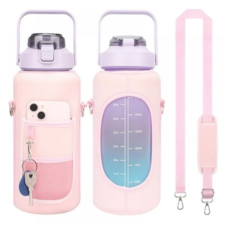 

Half Gallon Water Bottle Cover Inspirational Water Bottle Cover with Time Marker to Drink Leakproof Tritan BPA Free Sport Water Jug Cover Reusable Neoprene for Daily Workout Gym Sport