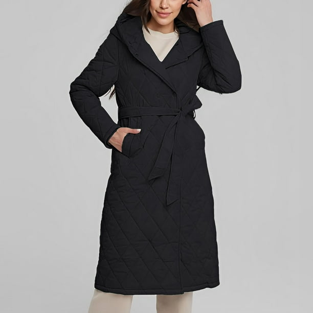 Chaquetas y abrigos casuales con capucha de manga larga Chaqueta acolchada larga para mujer Chaqueta de cintura cálida con capucha de manga larga Chaqueta acolchada informal holgada Abrigo para mujer