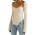 thumbnail image 2 of XFLWAM Women Scoop Neck Asymmetrical Hem Knit Sweater Solid Color Long Sleeve Square Neck Slim Fit Knit Pullovers Jumper Tops Beige XL, 2 of 6