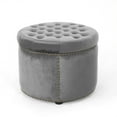 thumbnail image 6 of Leavitt Luxurious Emerald Velvet Round Ottoman with Studded Rim, Grey, 6 of 6