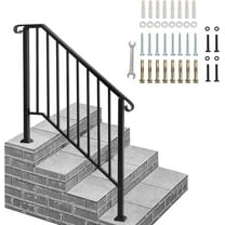 Outdoor Step Safety Railing, Black Wrought Iron for 3/4 Steps - Easy Install Handrail for Concrete & Wood