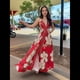thumbnail image 4 of Vestido de Vacaciones Bohemio con Cuello en V, Floral, Sin Mangas, Holgado, con Espalda Descubierta y Dobladillo Irregular para Mujer. Grandes Flores Rojas L, 4 of 7