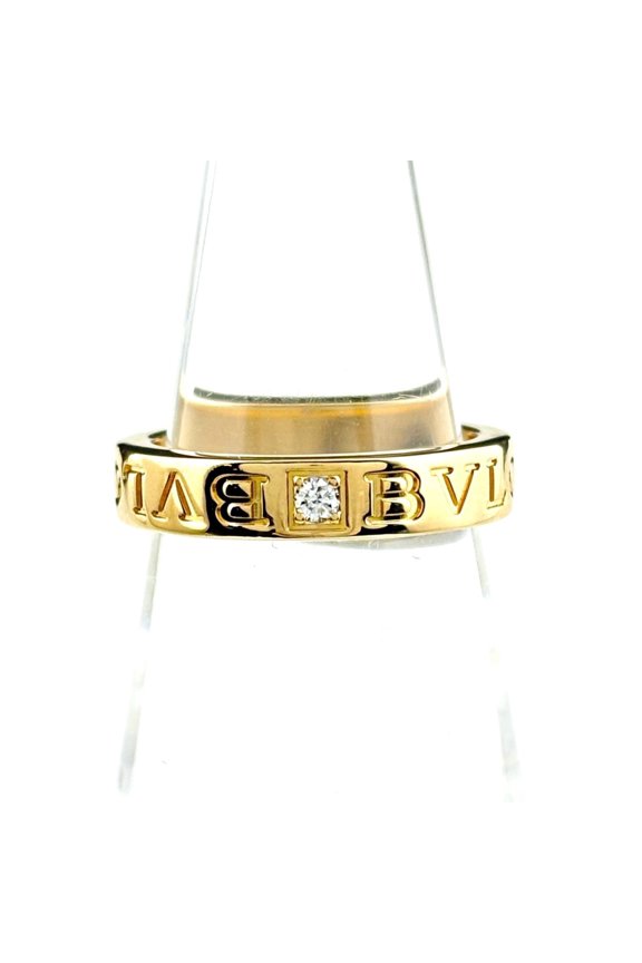 Pre-Owned BVLGARI Double Logo Ring in Yellow Gold with Diamonds, 750mm, for Women