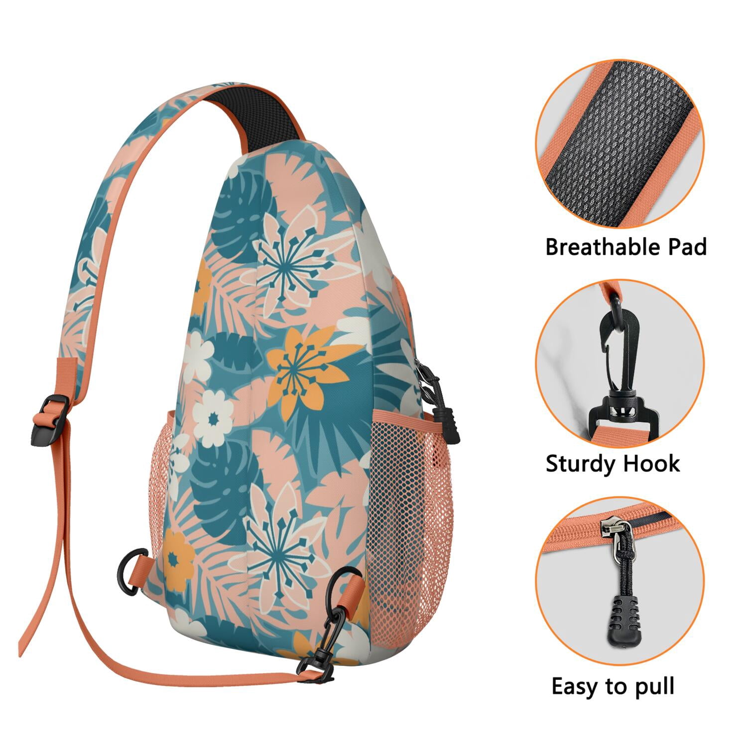 Botanical Palm Leaves Sling Bag - Water-Resistant Crossbody Bag - Travel-Ready for Hiking, Beach, Resort Vacations