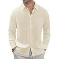 thumbnail image 2 of Men's Linen Shirts Casual Button Down Long Sleeve Shirt Solid Spread Collar Summer Beach Shirts with Pocket 02-Khaki M, 2 of 3