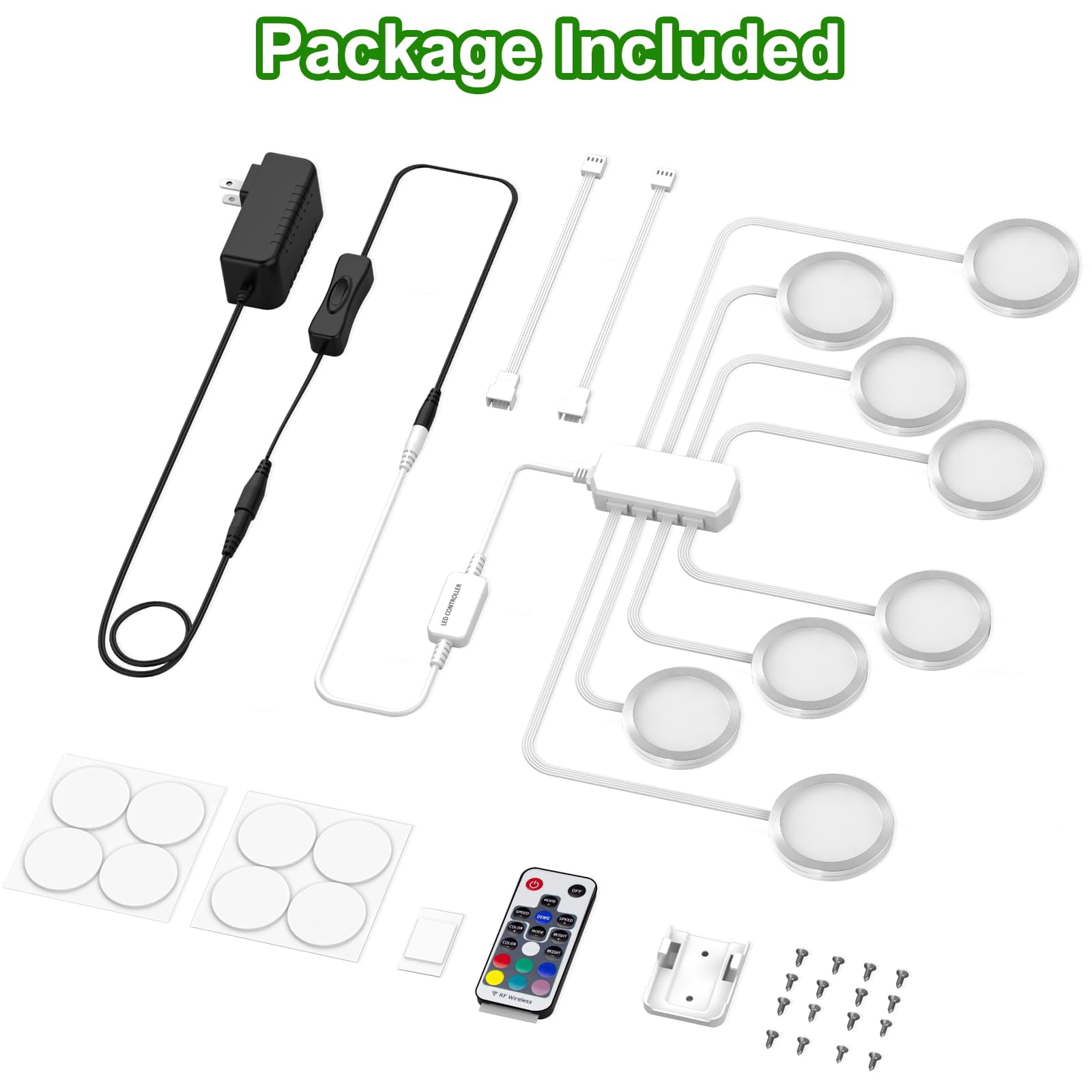 Dimmable RGB Puck Lights with Remote Control - 8-Pack Under Cabinet & Display Case Lighting with 20 Color Changing Options for Kitchen