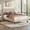 Full-Beige, variant on Asofer Full Beige Upholstered Platform Bed Frame, Dual Height Adjustable Linen Headboard, Silent Wood Slat Base, No Box Spring Required