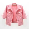 thumbnail image 2 of Women's Casual Jackets Clearance, Baberdicy Women's 3/4 Sleeve Colored Cropped Denim Jacket Light Wash Jacket Lohas Time Coat Pink Xl, 2 of 8