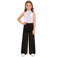 thumbnail image 1 of YiZYiF Kids Girls Halter Hip Hop Jazz Dance Jumpsuit Ruffle Metallic Bodice Mesh Wide Leg Bodysuit Performance Romper Silver 14, 1 of 6
