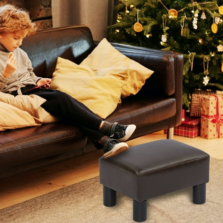 Homebeez PU Leather Ottoman Footrest Stool Brown 15  L x 10.8  W x 8.7  H