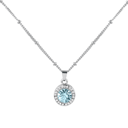 Aqua Titanium Necklace - Lux Accessories Aquamarine Aqua March Birthstone Pendant Disc Pave Charm Pendant Necklace Birthday Stone