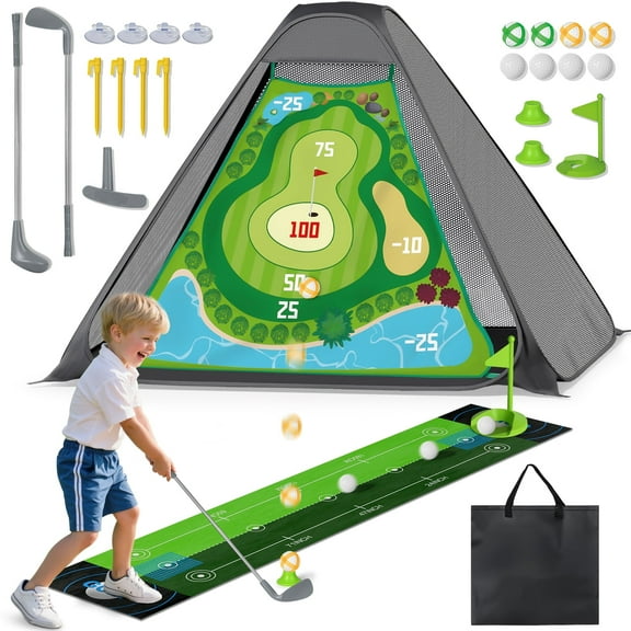 Kids Golf Clubs Set with Putting Mat & Sticky Balls, Toddler Golf Toy Set with Golf Net, Boy Toys Toddler Mini Golf Games for 3-5 Year Olds, Indoor Outdoor Sport Toys Gifts for Boys Girls
