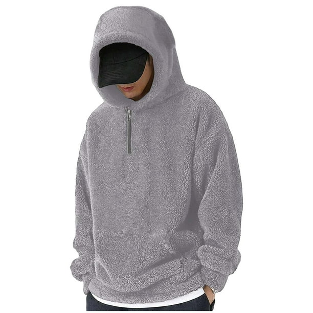 pstuiky camisa de manga larga para hombre, Sudadera con capucha de polar cálido de manga larga de color liso para hombre Tops casuales para hombres m