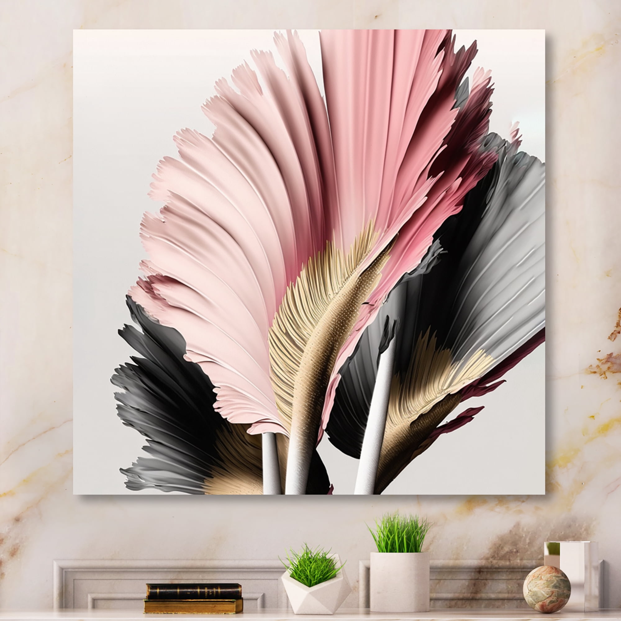 Designart Pink And Grey Gerbera Hyperrealistic Flowers Canvas Wall Art