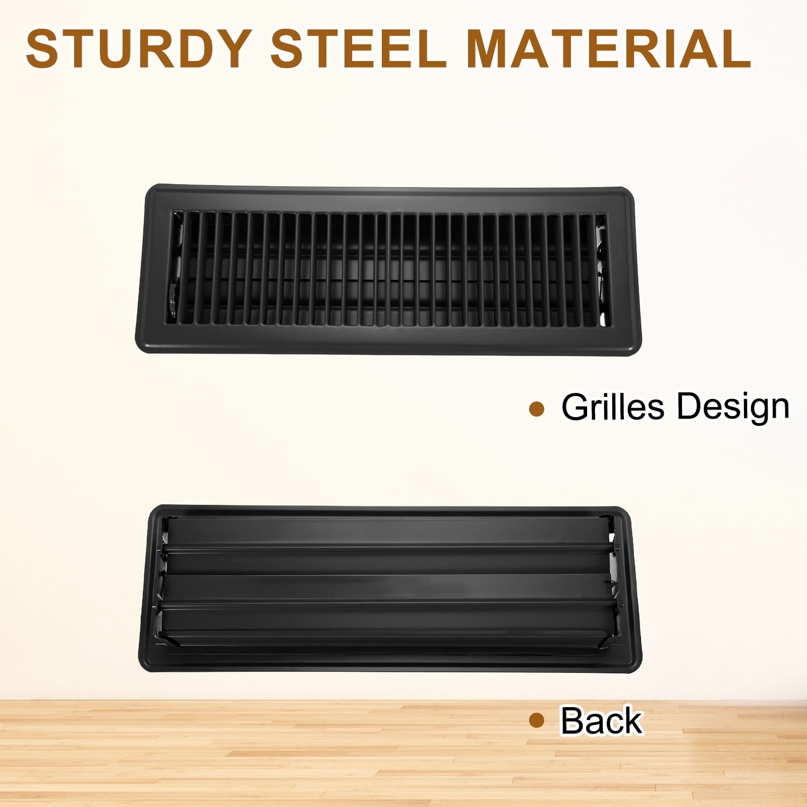 4x14 Inch Floor Vent Covers, Floor Registers Metal Walkable Air Vent Covers Easy Adjustable Air Supply Lever, Black 6 Pcs