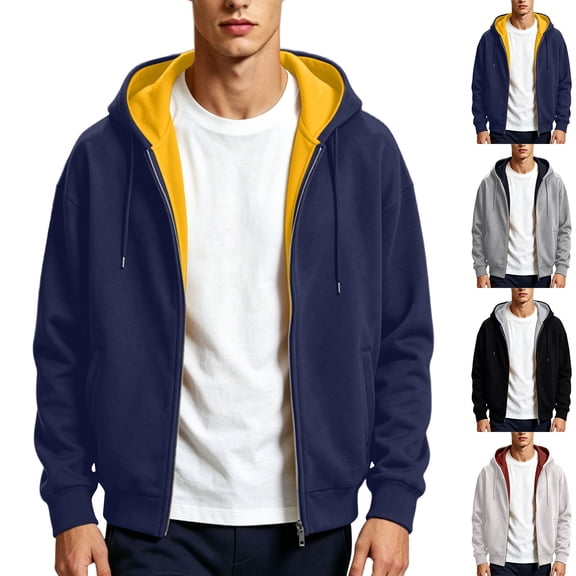 Stamzod Zip Up Hoodie Men Fall Winter Long Sleeve Drawstring Hooded Jackets Casual Cotton Oversized Hoodies with Pockets