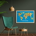 thumbnail image 2 of Wanderlust Wall Art with Frame, Flat Map of World Animals Living in Different Parts of Continents, Printed Fabric Poster for Bathroom Living Room, 35" x 23", Blue Pale Orange Brown, by Ambesonne, 2 of 2