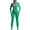 thumbnail image 2 of Wyongtao Women 2 Piece Tracksuit Workout Outfits Seamless High Waist Leggings and Stretch Sports Bra Slim Fit Yoga Activewear Set,Green L, 2 of 3