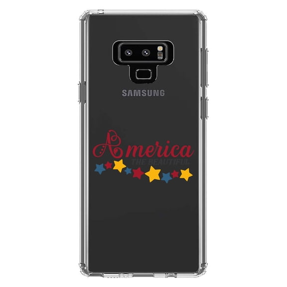 DistinctInk Clear Shockproof Hybrid Case for Samsung Galaxy Note 9 - TPU Bumper Acrylic Back Tempered Glass Screen Protector - America the Beautiful Stars