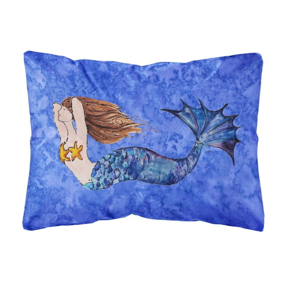 Carolines Treasures 8725PW1216 Brunette Mermaid on Blue Canvas Fabric Decorative Pillow , 12H x16W, multicolor