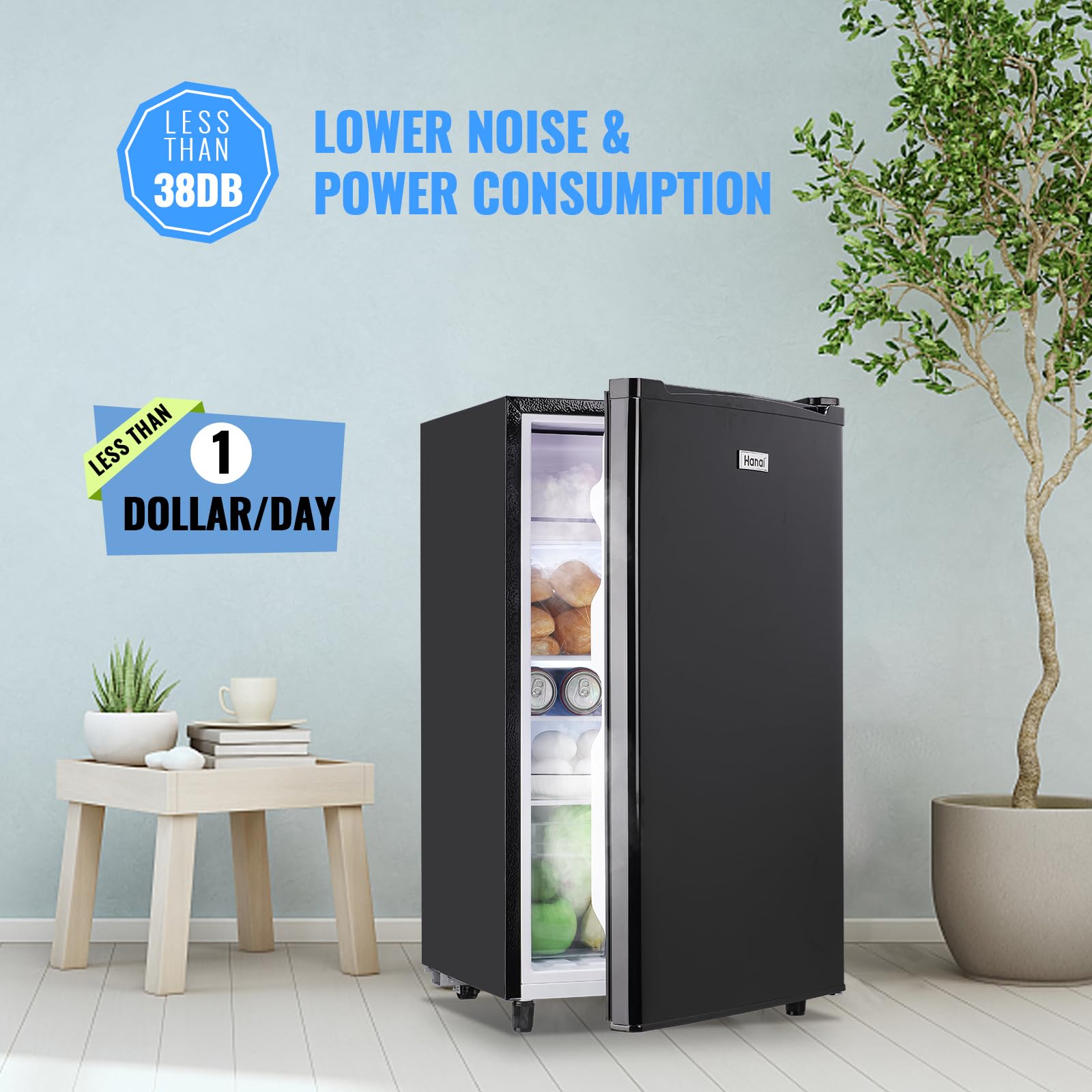WANAI 3.2 Cu.ft Mini Refrigerator with 5 Temp Control Small Fridge Compact Size for Any Room Black