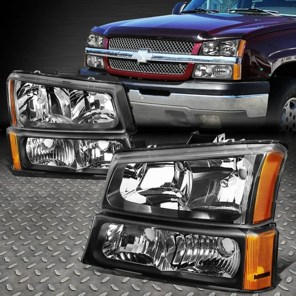 NUVISION for 03-06 Chevy Silverado 1500-3500 Avalanche Headlight Bumper Lamps Black Pair