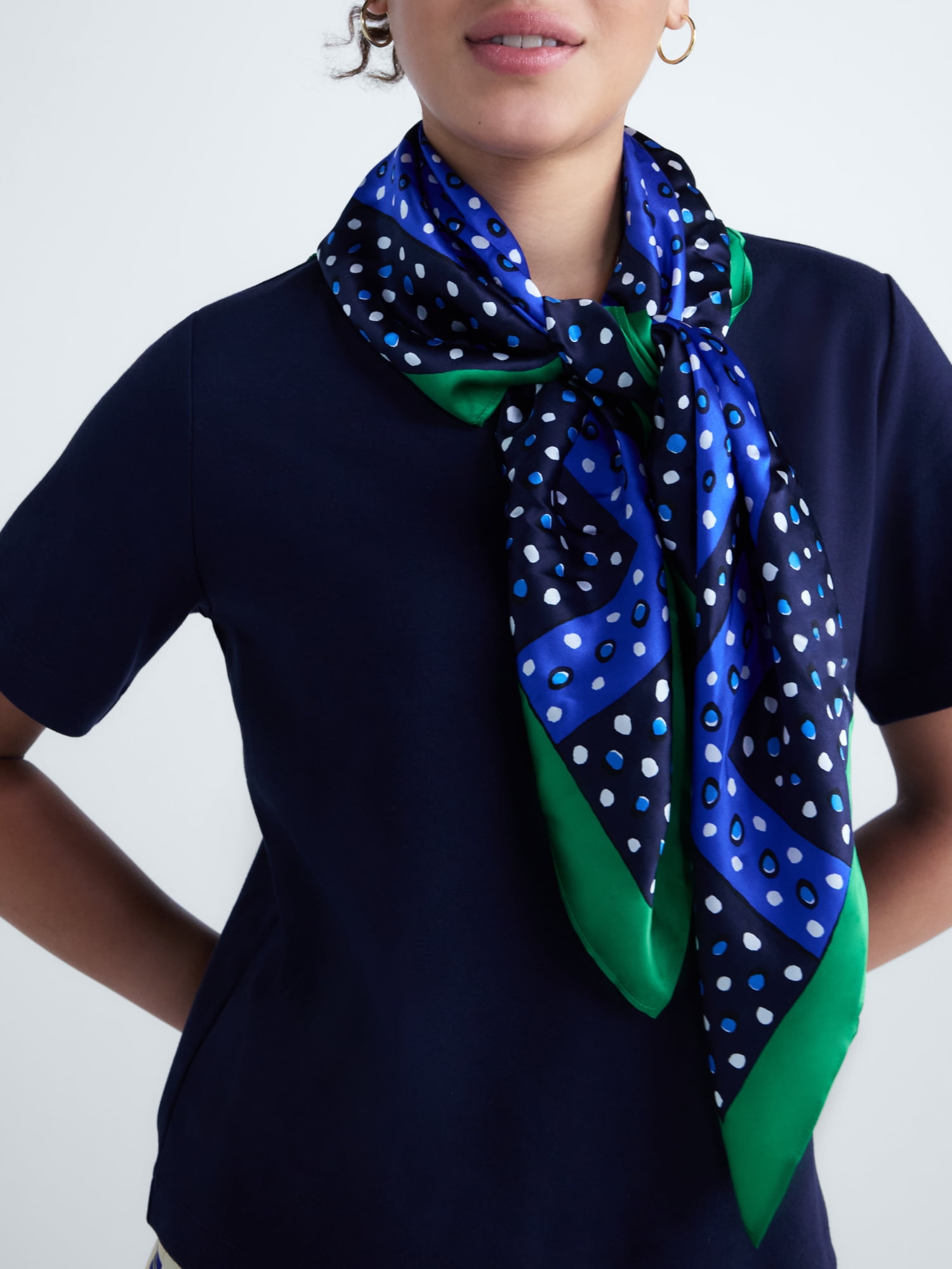 Free Assembly Women's Silk Print Scarf, Deep Pickle/Blue Dot