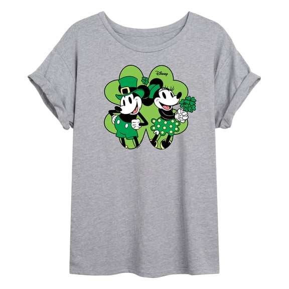 Disney - Mickey & Minnie Shamrock - Juniors Oversized Graphic T-Shirt