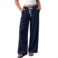 thumbnail image 2 of DJDLJWCJ Teen Girls Fleece Lined Sweatpants 5-15 Thickened Winter Warm Wide Leg Athletic Pants Elastic Waist Side Pocket Casual Pants Navy Size 9, 2 of 9
