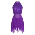 thumbnail image 4 of iiniim Women's Color Block Lyrical Dance Dress Sleeveless Ruched Figure Skating Modern Dancewear Purple L, 4 of 7