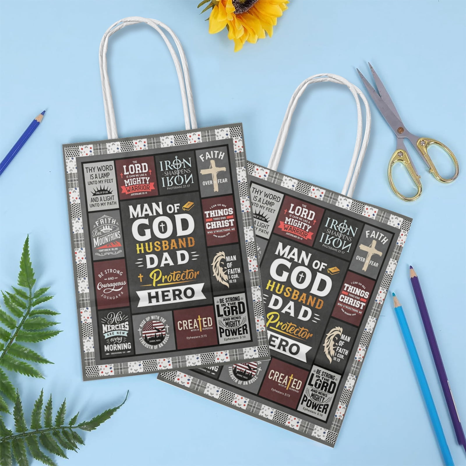 YAHAFEPY Christian Men Party Favor Bags, Religious Faith Candy Gift Bags with Handles for Adults 20Pcs