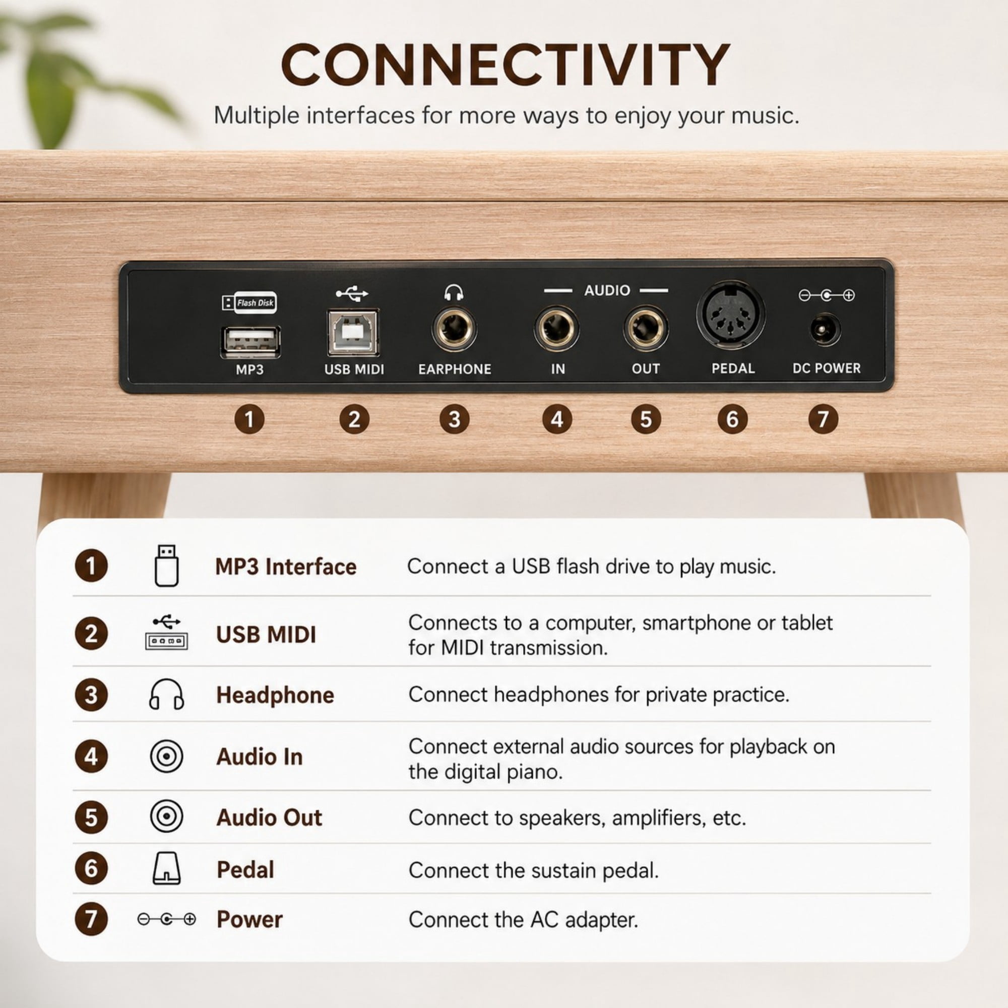 DEALTOPS 88 Key Digital Piano Keyboard with Wooden Stand, Semi-Weighted Electric Piano Set, Oak Wood Grain