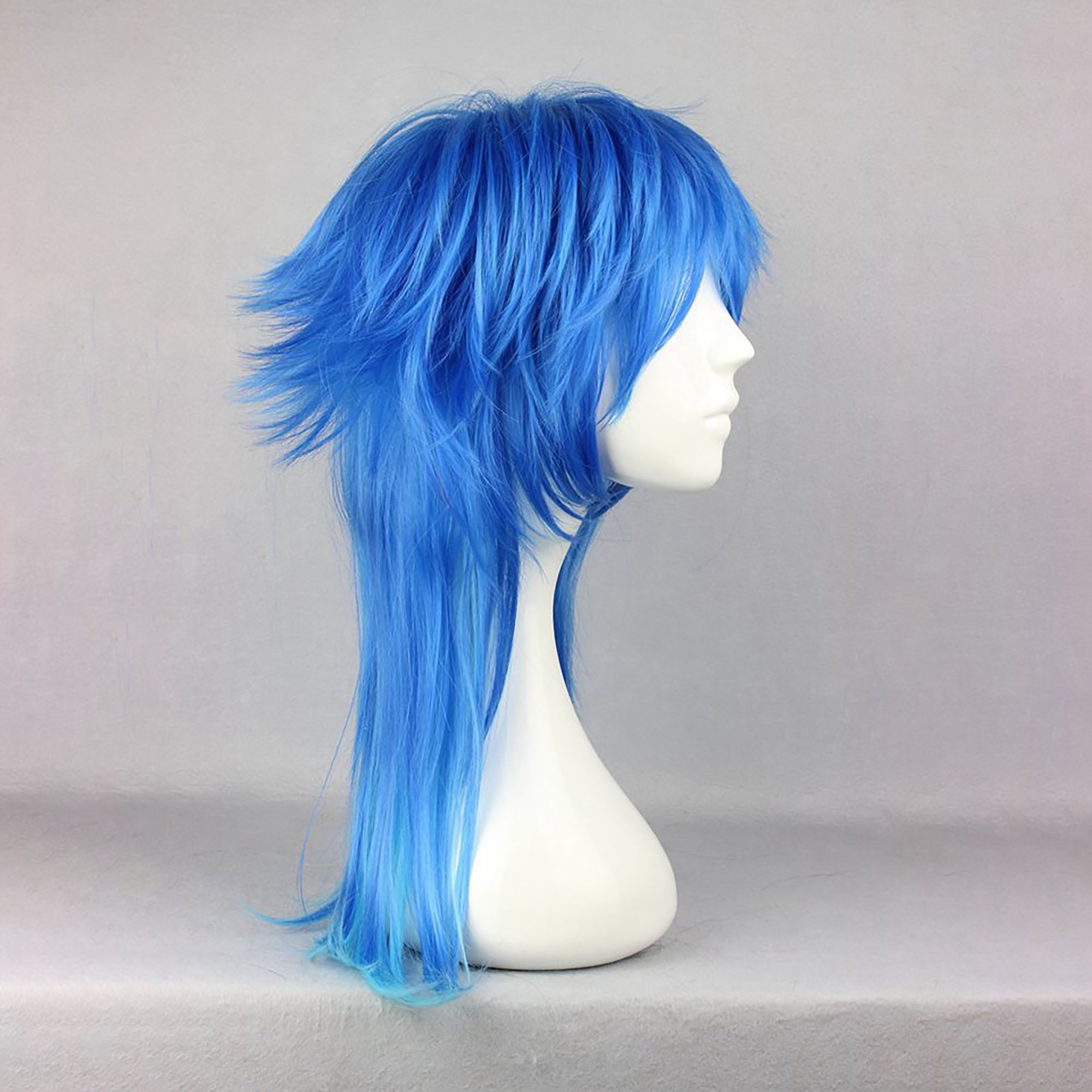 Unique Bargains Human Hair Wigs for Women Curly Long Wig with Wig Cap 24" Blue Gradient