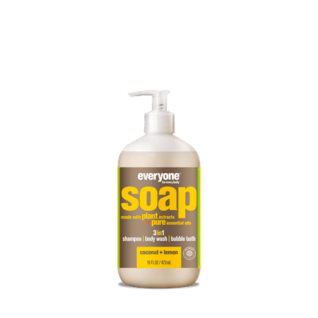 Everyone Coconut & Lemon 3-in-1 Soap Moisturizing Shampoo Body Wash & Bubble Bath 16