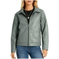 thumbnail image 4 of ClodeEU Womens Faux Leather Bomber Jacket With Pockets,Trendy Zip Up Lapel Outwear Jacket Green,Womens Plus XL, 4 of 7
