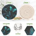 thumbnail image 3 of 6 Pcs Drink Coasters with Holder 3.94in Woven Coasters for Drinks Blue-green Butterfly Pattern Coaster Set for Protection Table, 3 of 7
