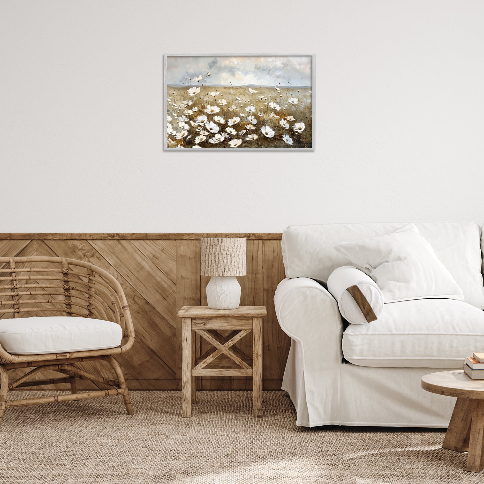 Stupell Industries Prairie Wildflower Field Landscape Painting Gray Framed Art Print Wall Art, 24 x 16