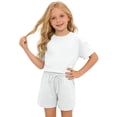 thumbnail image 5 of LIIPEE Girls Outfit Sets Casual Solid Color Loose Fit Short Sleeve Crew Neck Tee Tops Pockets Drawstring Shorts 2 Piece Set Kids Children Comfortable Breathable Cute Clothing,White,7-8 Years, 5 of 6