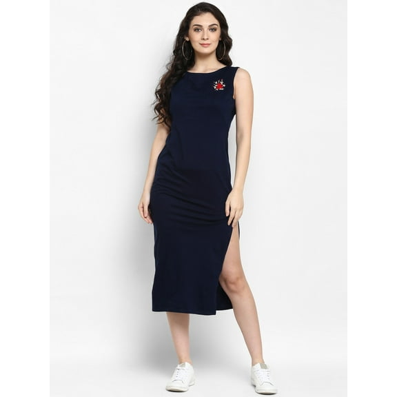 Zima Leto Women's Navy Embroidered Knitted Dress